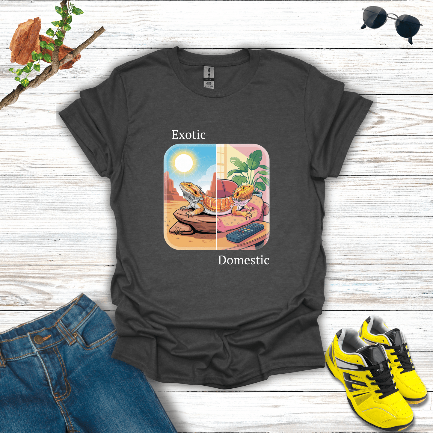 Exotic but Domestic T-Shirt Dark Heather / S unisex graphic t-shirt