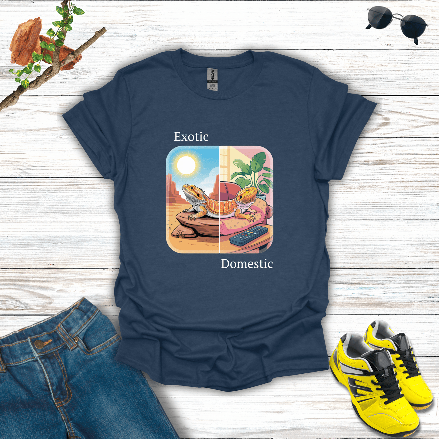 Exotic but Domestic T-Shirt Heather Navy / S unisex graphic t-shirt