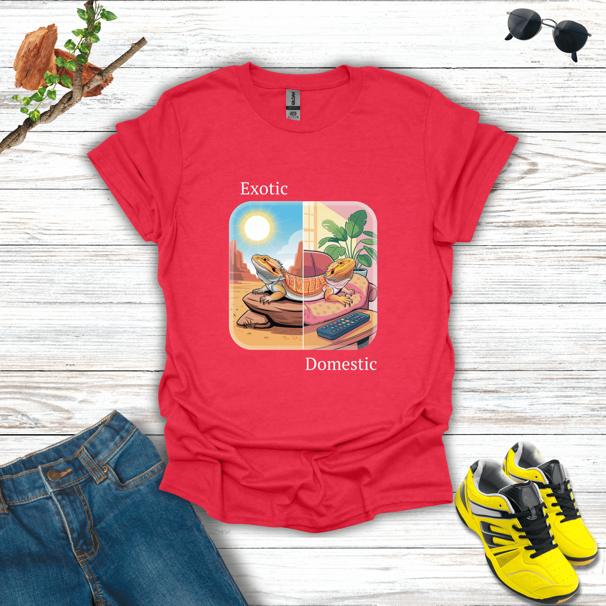 Exotic but Domestic T-Shirt Heather Red / S unisex graphic t-shirt