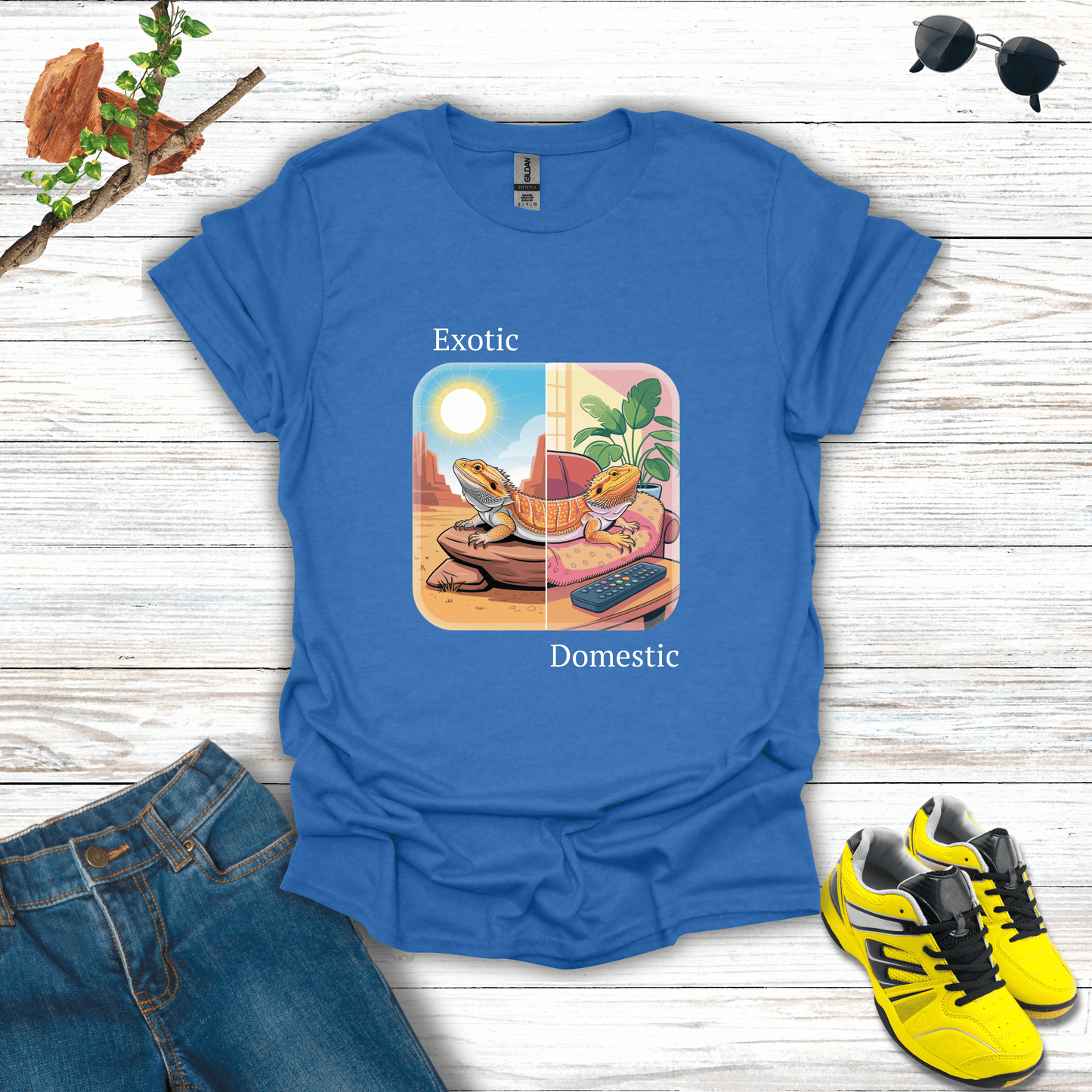 Exotic but Domestic T-Shirt Heather Royal / S unisex graphic t-shirt