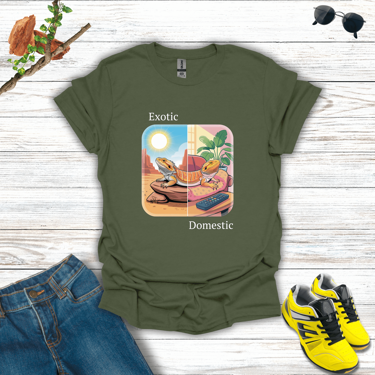 Exotic but Domestic T-Shirt Military Green / S unisex graphic t-shirt