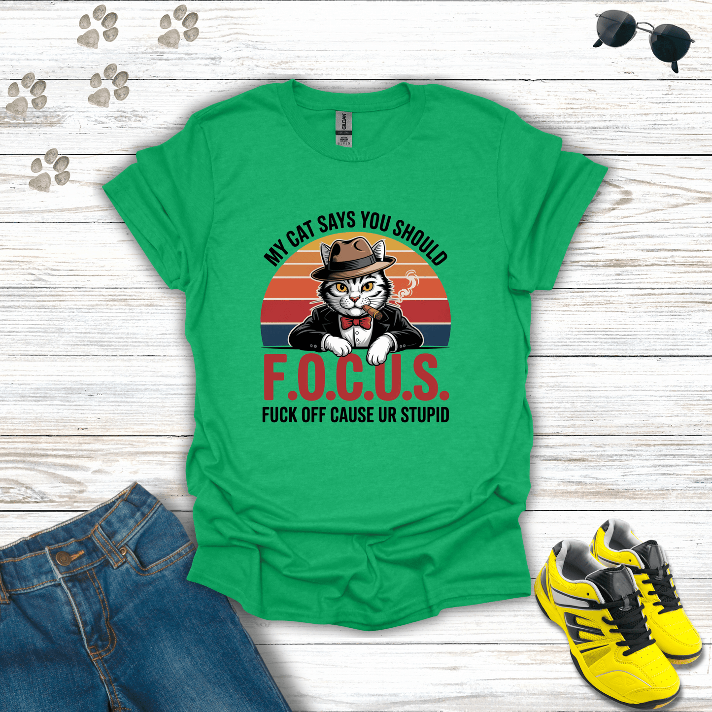 F.O.C.U.S. Mafia Cat T-Shirt Heather Irish Green / S unisex graphic t-shirt