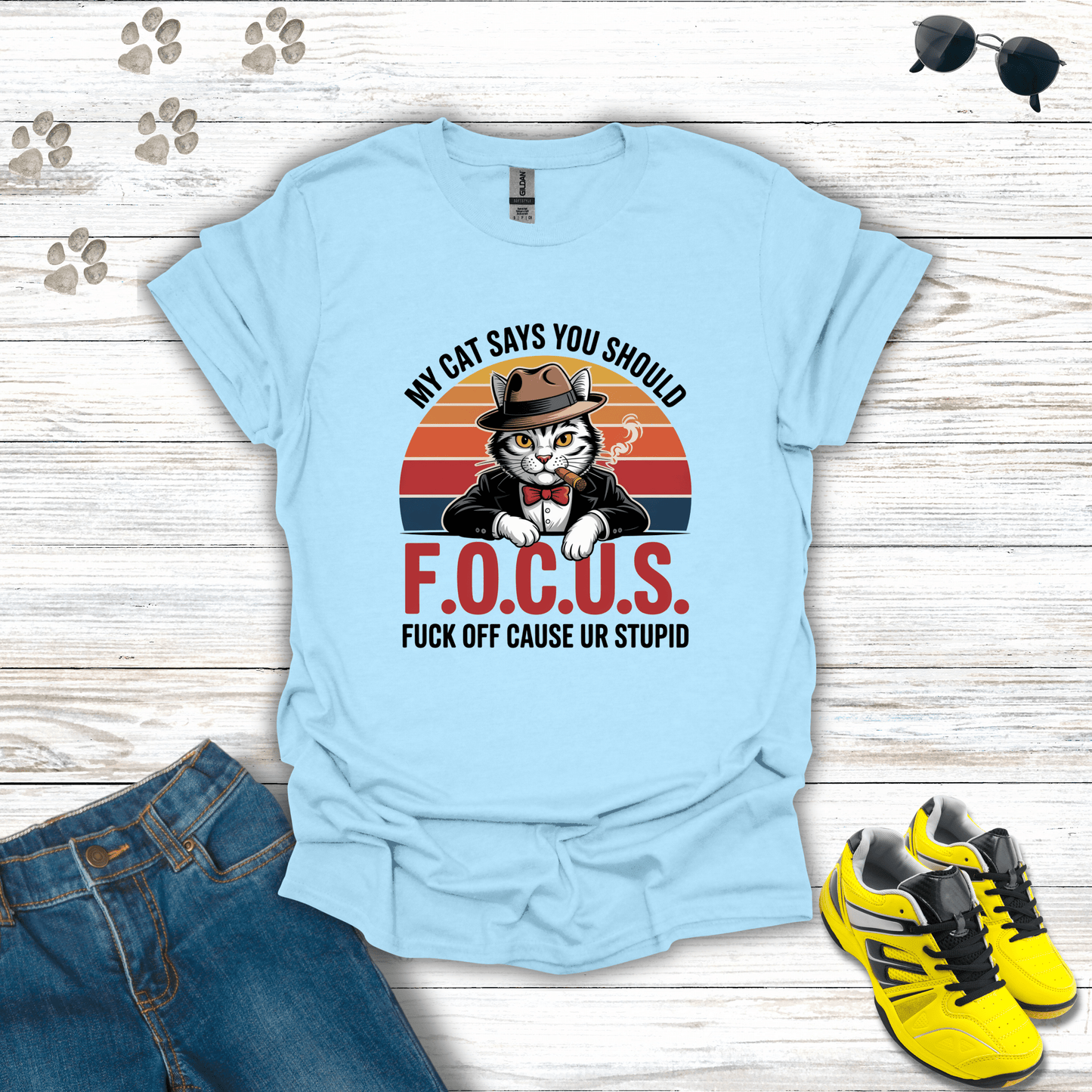 F.O.C.U.S. Mafia Cat T-Shirt Light Blue / S unisex graphic t-shirt