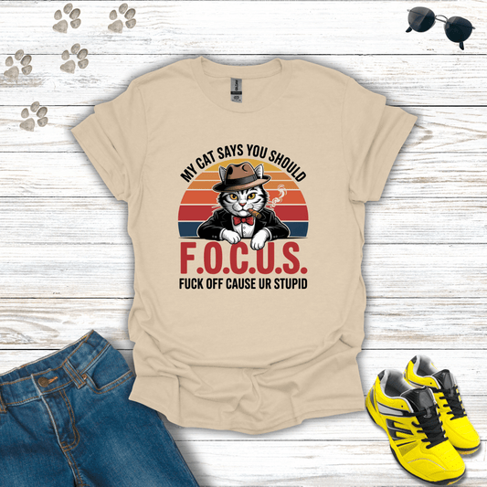 F.O.C.U.S. Mafia Cat T-Shirt Sand / S unisex graphic t-shirt