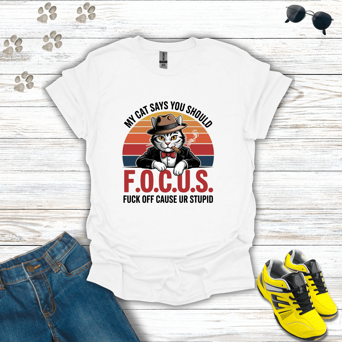 F.O.C.U.S. Mafia Cat T-Shirt White / S unisex graphic t-shirt