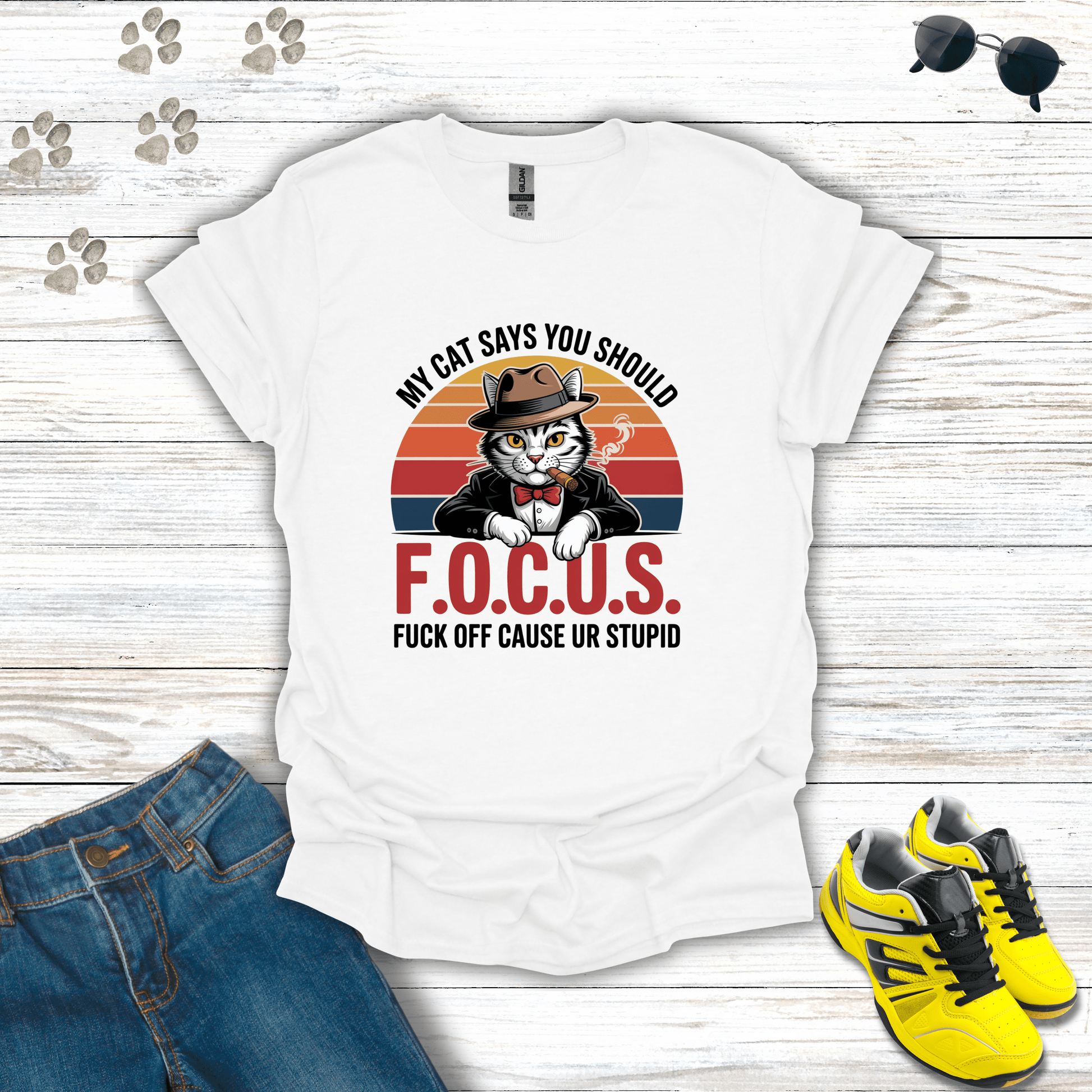 F.O.C.U.S. Mafia Cat T-Shirt White / S unisex graphic t-shirt