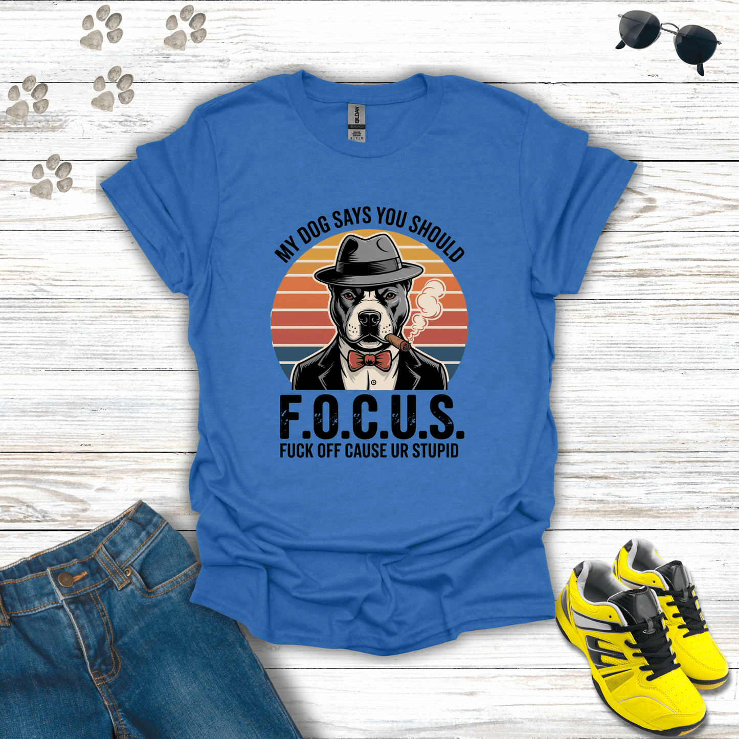 F.O.C.U.S. Mafia Dog T-Shirt Heather Royal / S unisex graphic t-shirt