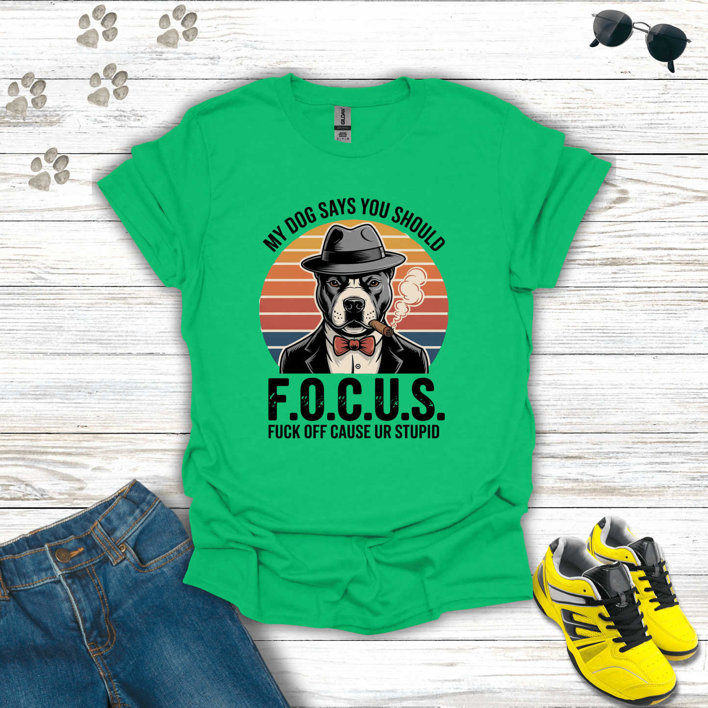 F.O.C.U.S. Mafia Dog T-Shirt Irish Green / S unisex graphic t-shirt