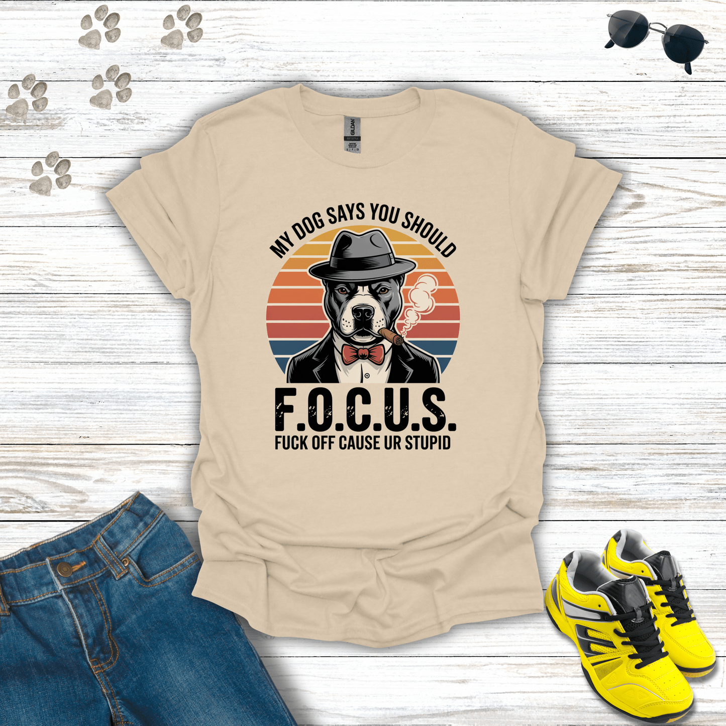 F.O.C.U.S. Mafia Dog T-Shirt Sand / S unisex graphic t-shirt