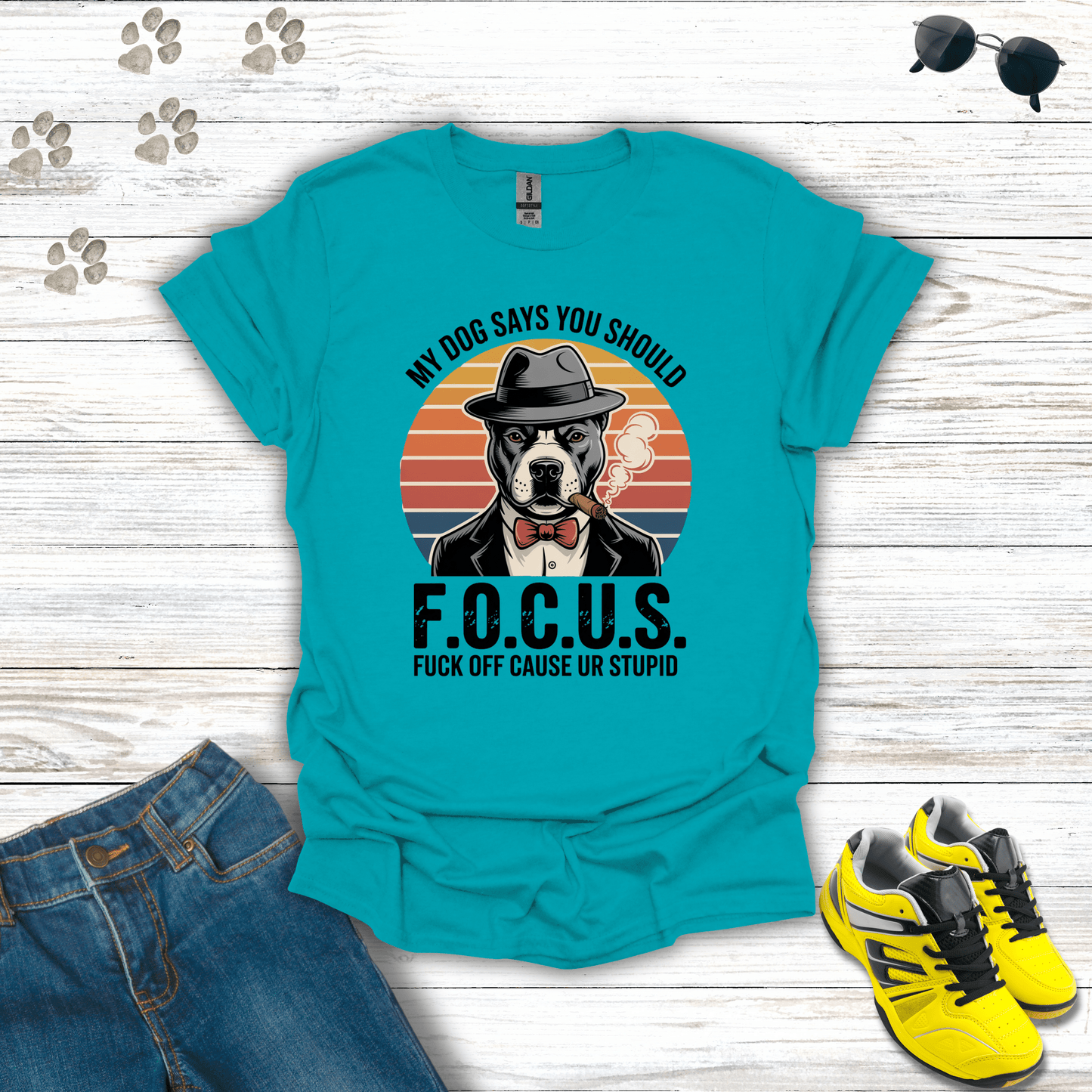 F.O.C.U.S. Mafia Dog T-Shirt Tropical Blue / S unisex graphic t-shirt