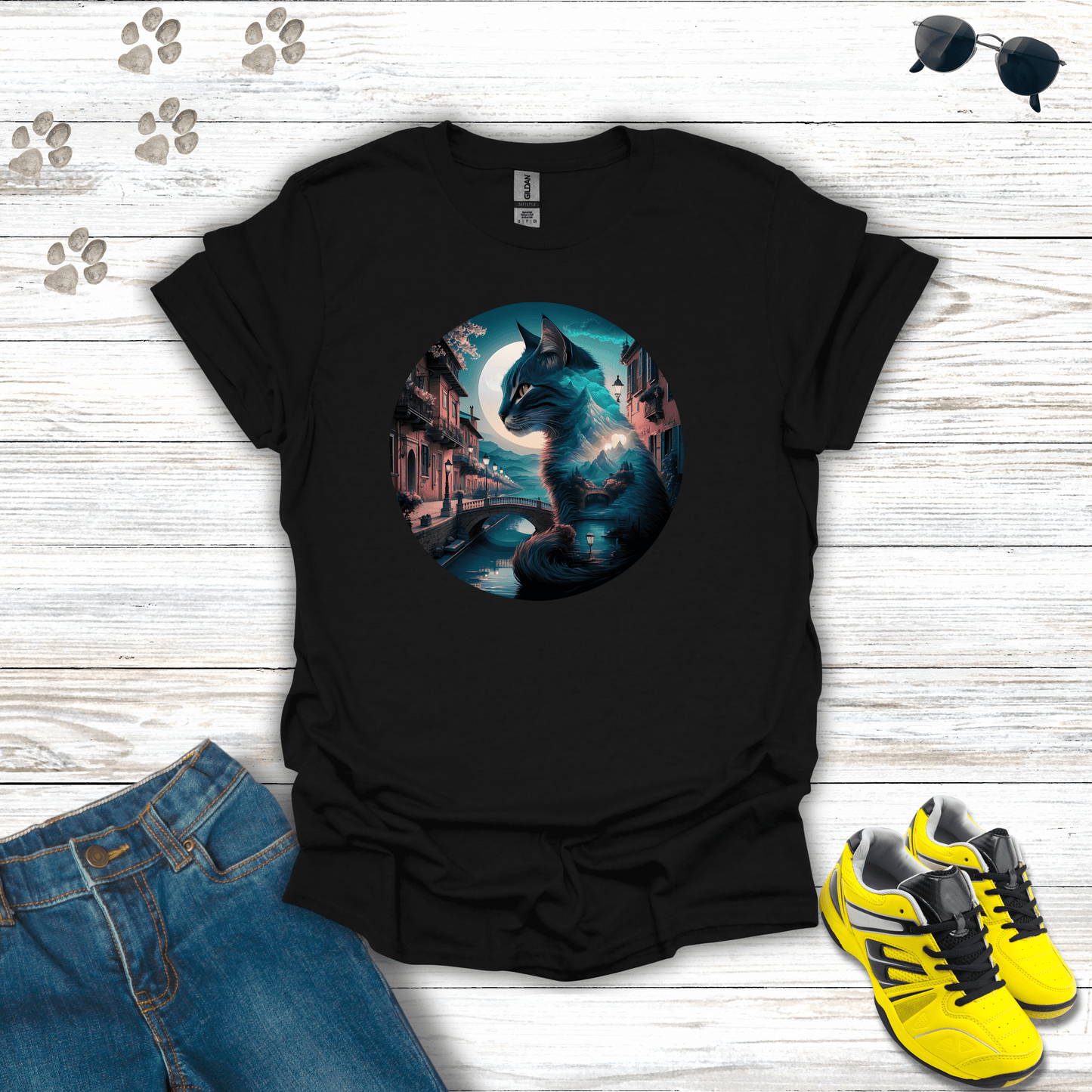 Feline Dreamscape T-Shirt Black / S unisex graphic t-shirt