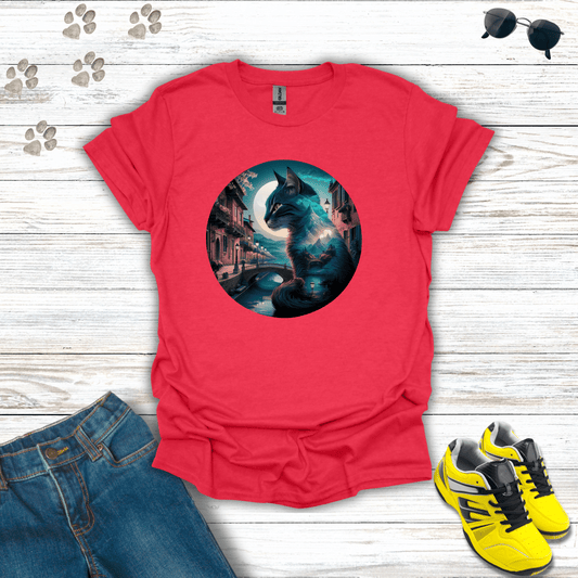 Feline Dreamscape T-Shirt Heather Red / S unisex graphic t-shirt