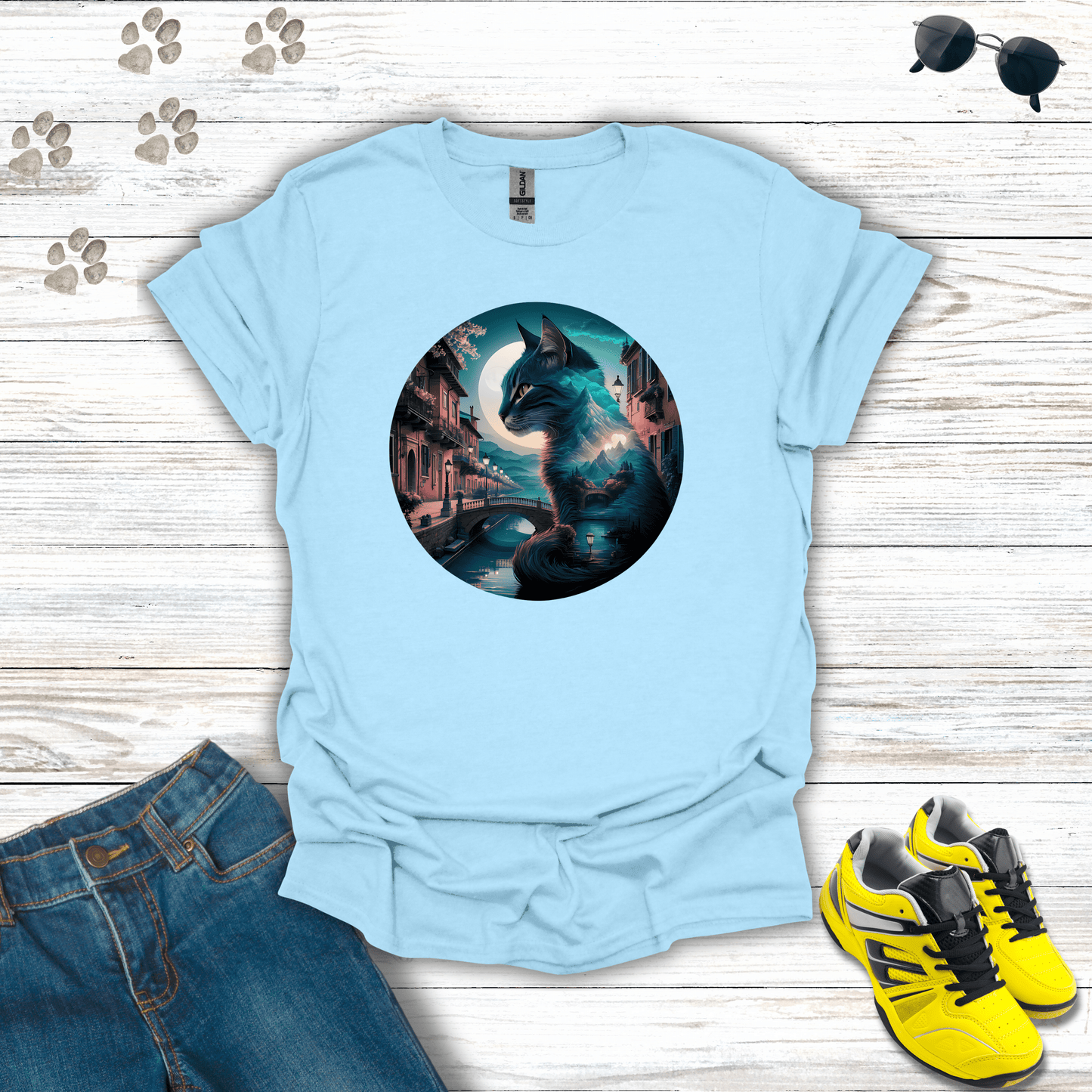 Feline Dreamscape T-Shirt Light Blue / S unisex graphic t-shirt