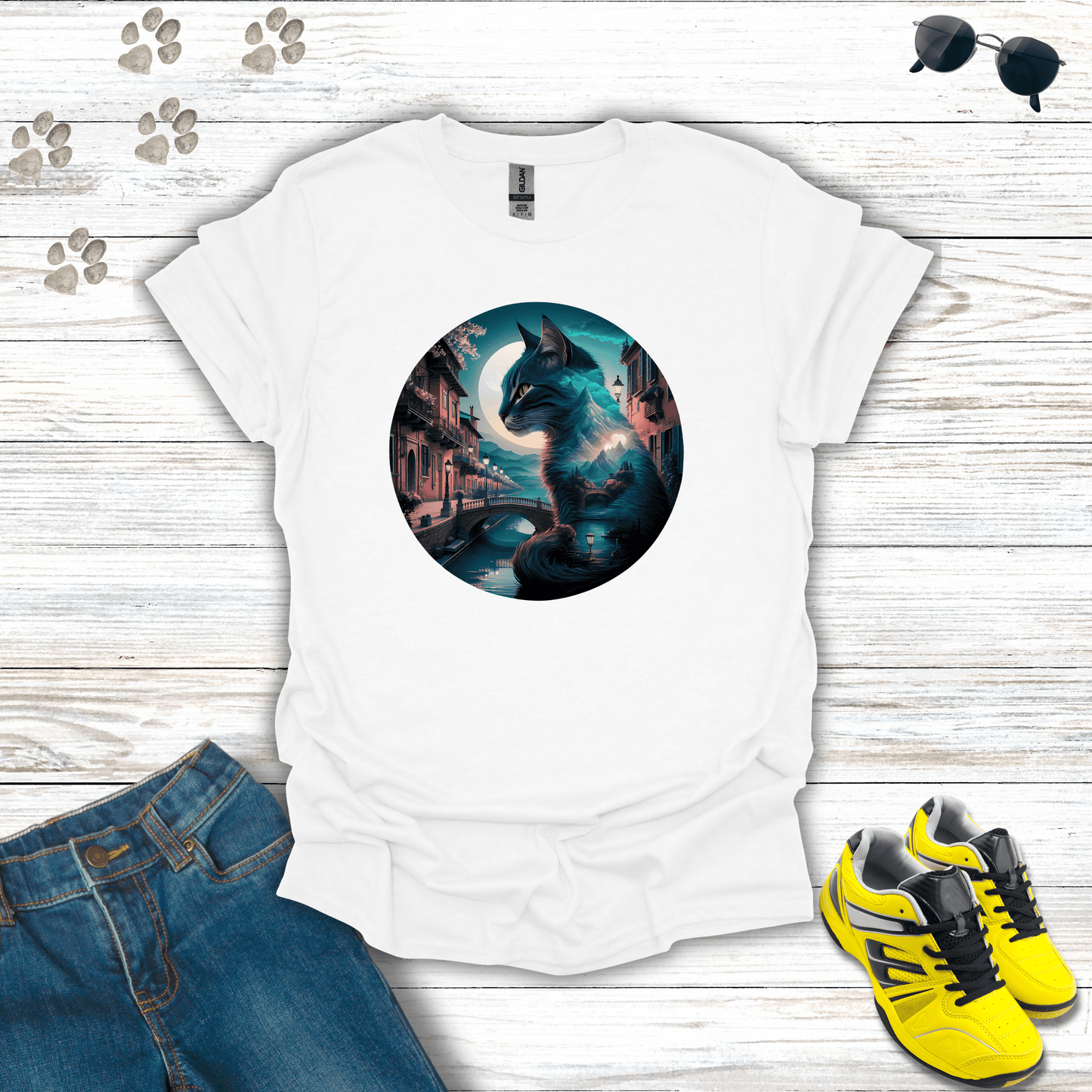 Feline Dreamscape T-Shirt White / S unisex graphic t-shirt