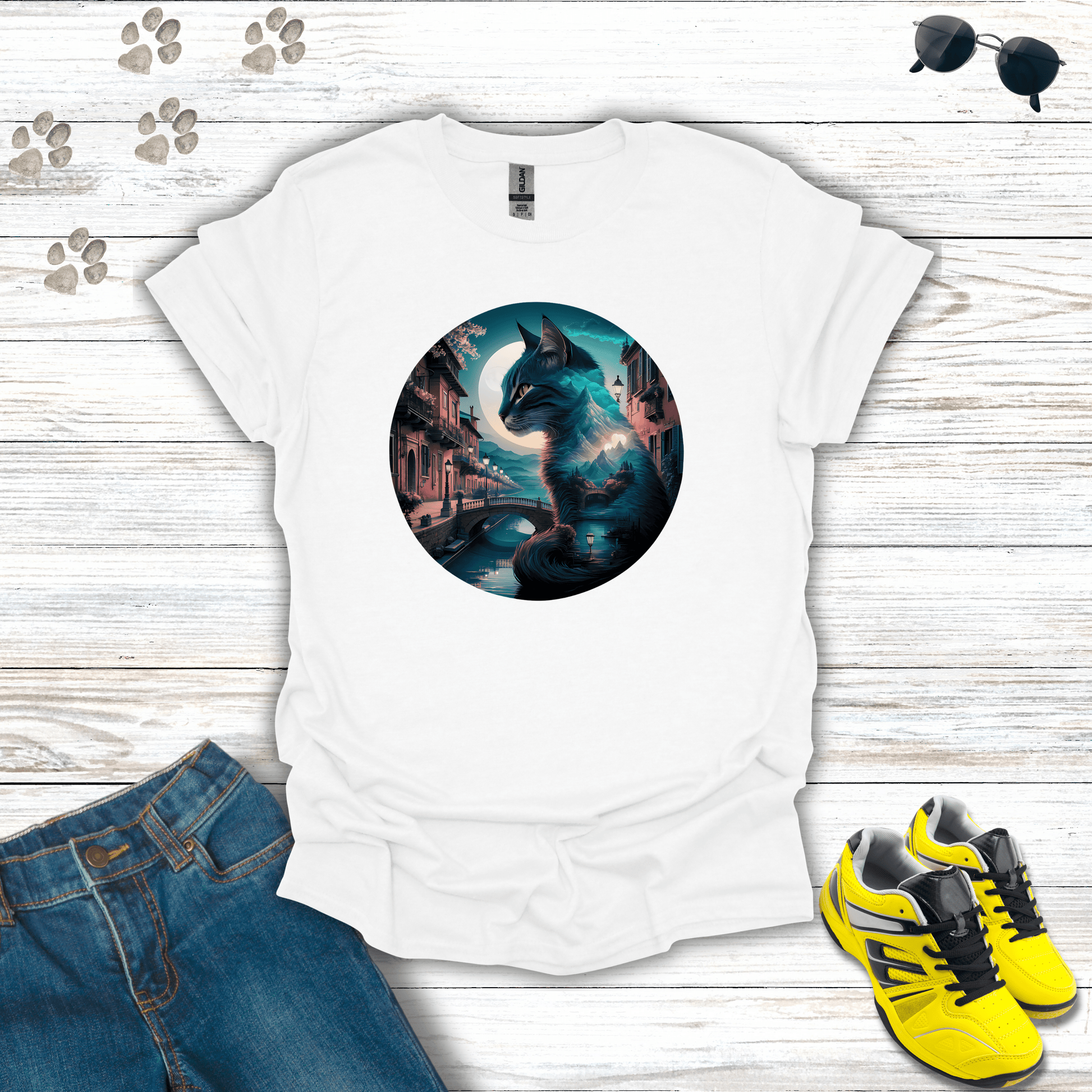 Feline Dreamscape T-Shirt White / S unisex graphic t-shirt