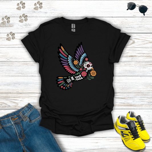 Forever in Flight Sugar Skull Dove T-Shirt Black / S unisex graphic t-shirt