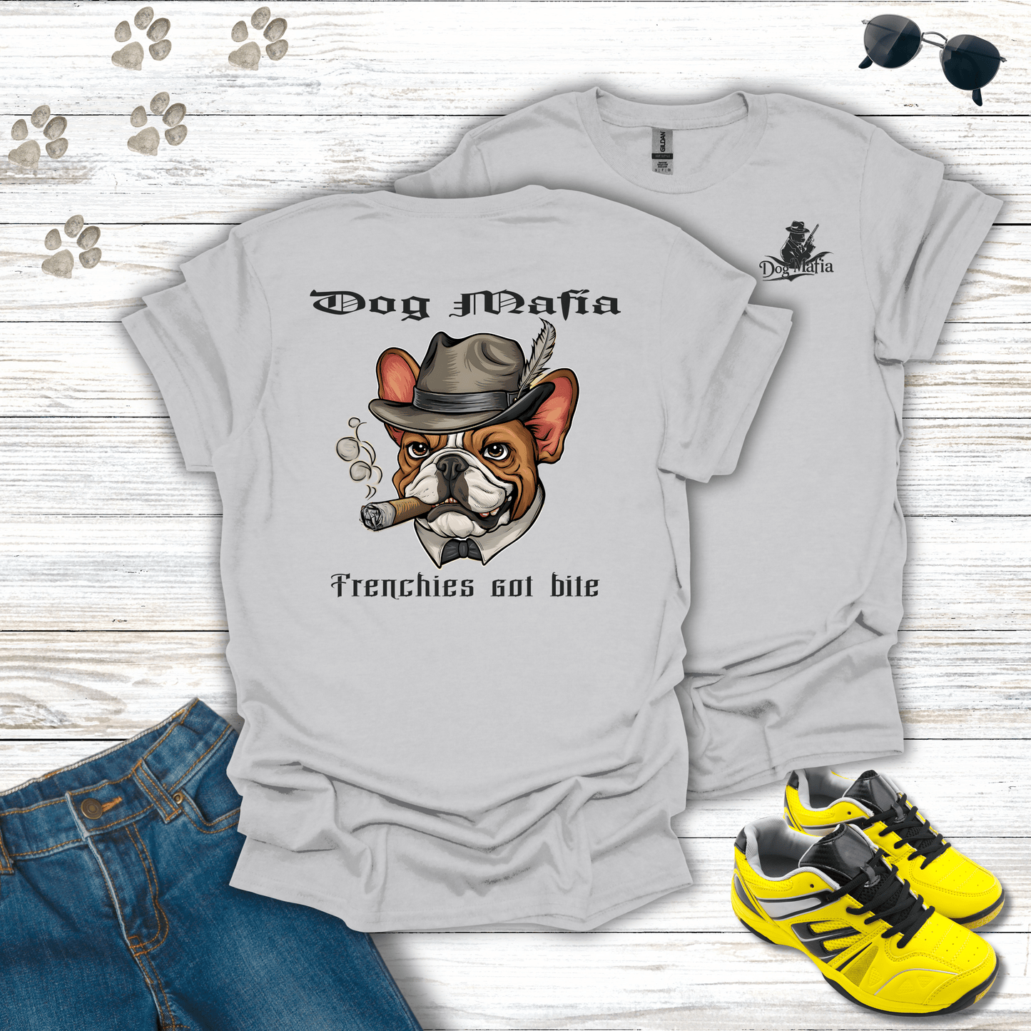 French Bulldog Dog Mafia T-shirt in Ice Grey — cool French Bulldog cigar design