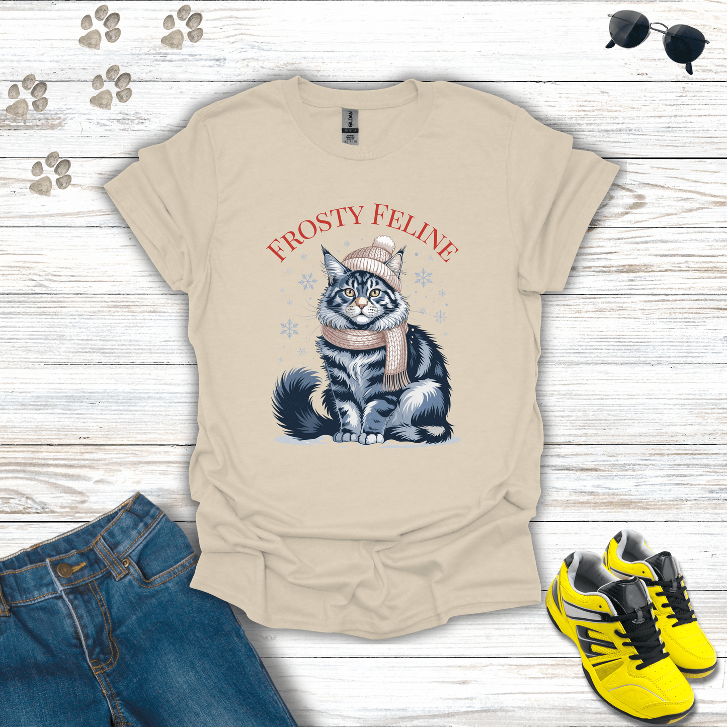 Frosty Feline T-Shirt Natural / S unisex graphic t-shirt