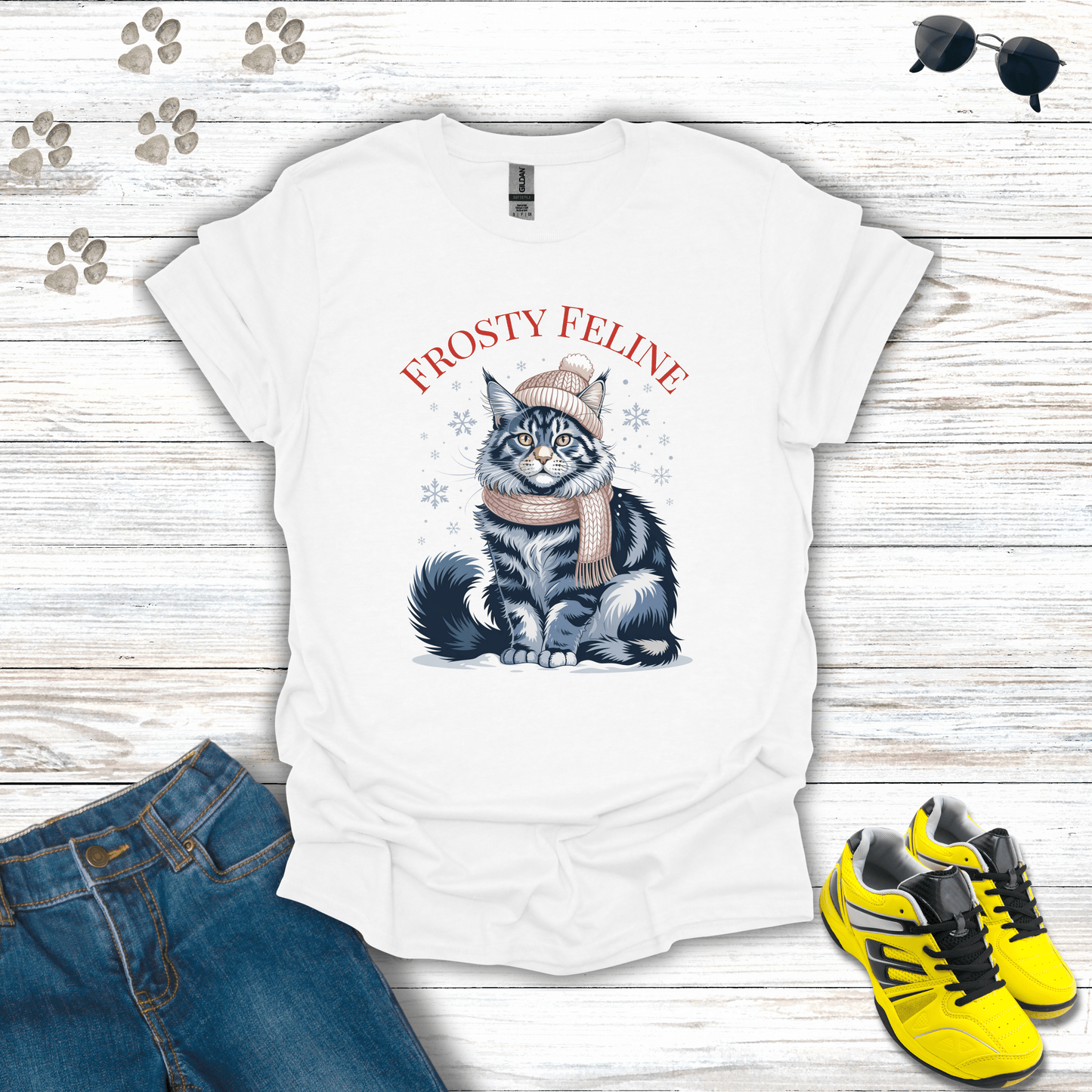 Frosty Feline T-Shirt White / S unisex graphic t-shirt