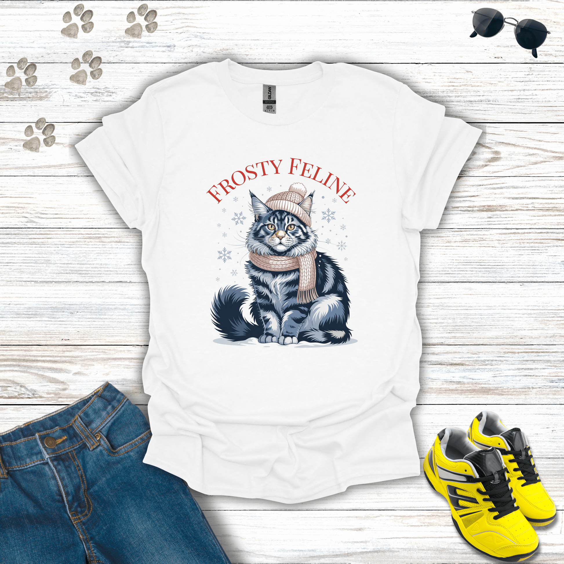 Frosty Feline T-Shirt White / S unisex graphic t-shirt