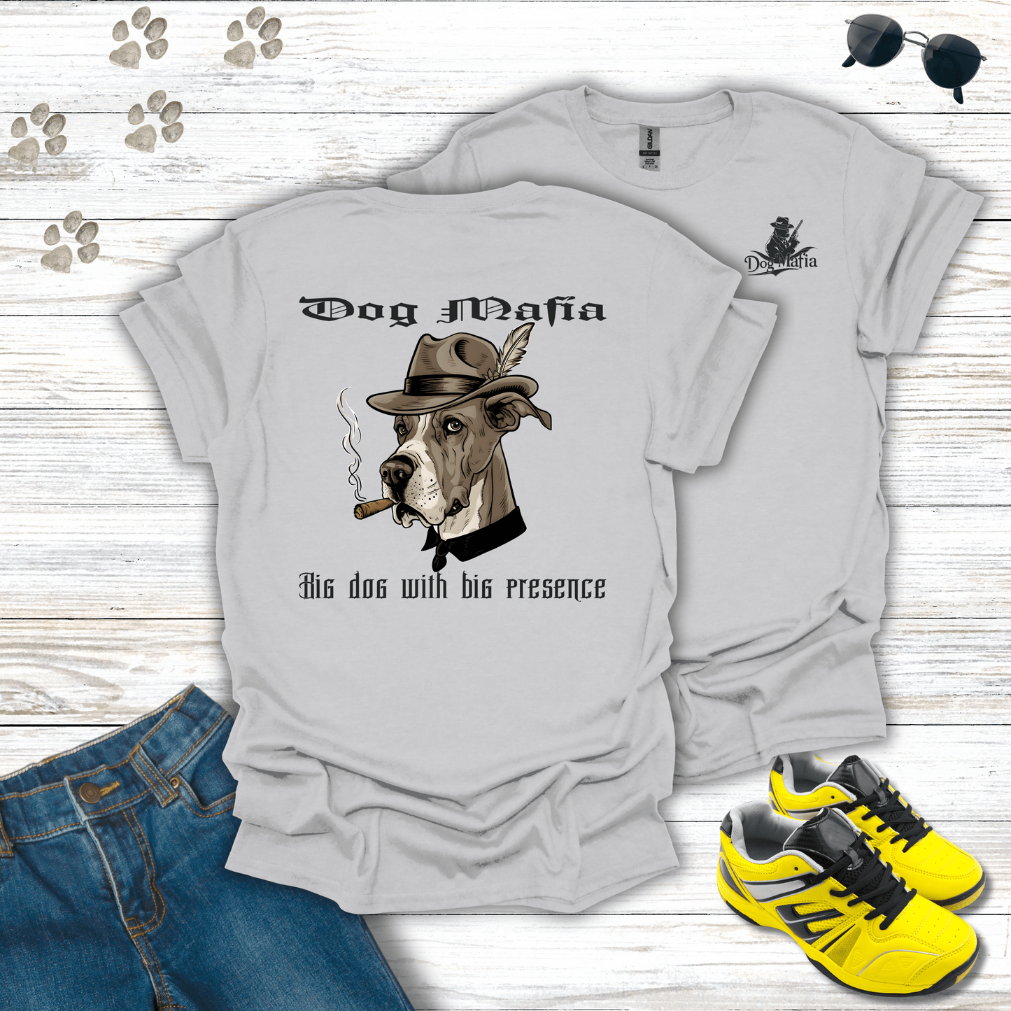 Great Dane Dog Mafia T-shirt in Ice Grey — funny Great Dane mafia T-shirt