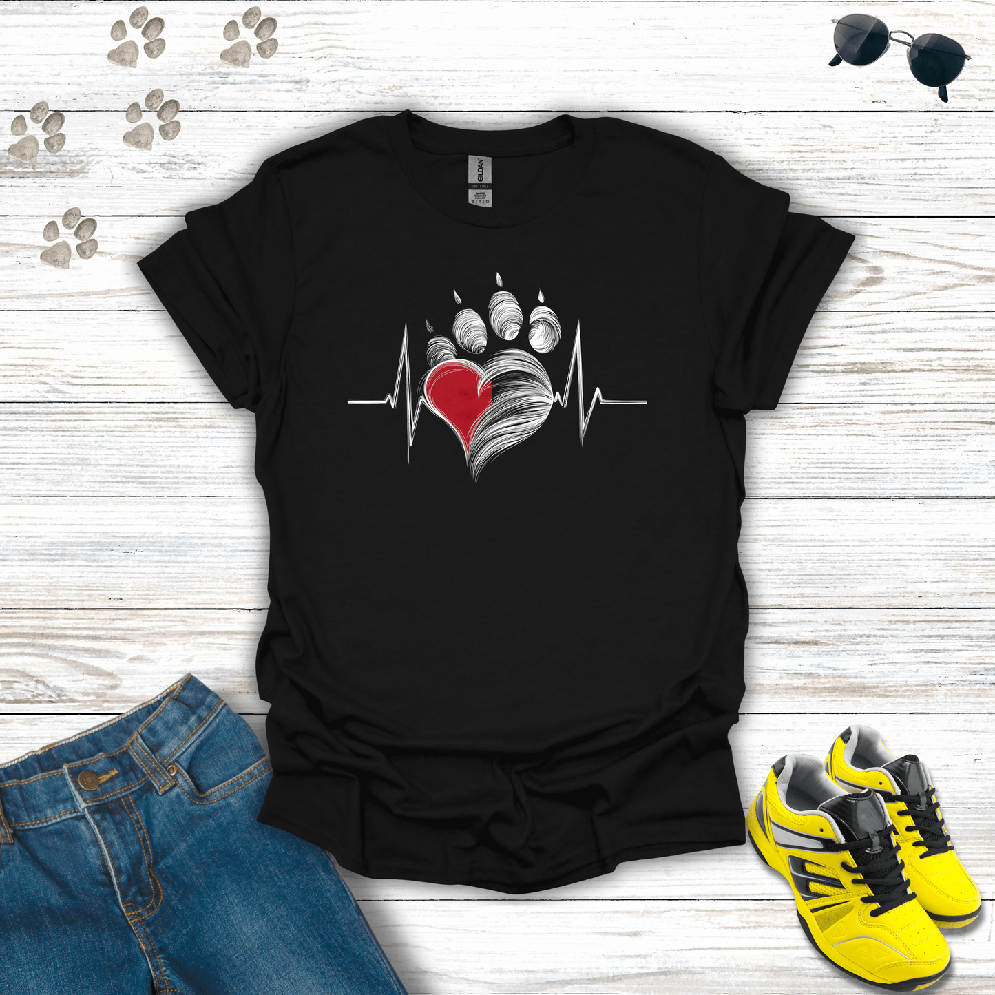 Heart Paw Print Beat T-Shirt Black / S unisex graphic t-shirt