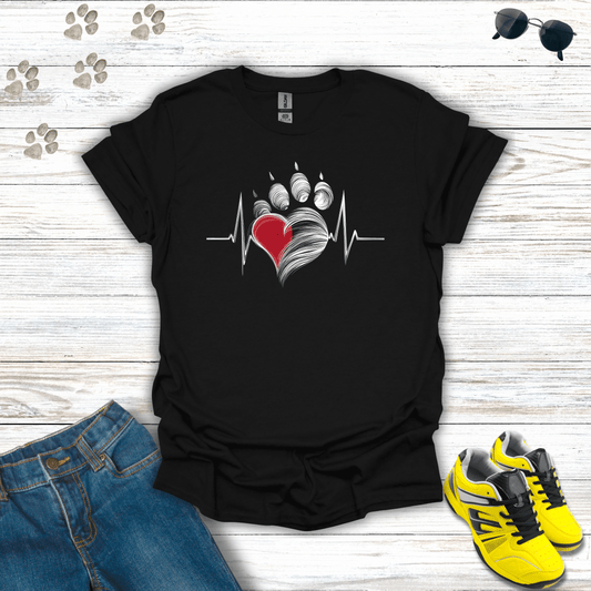 Heart Paw Print Beat T-Shirt Black / S unisex graphic t-shirt