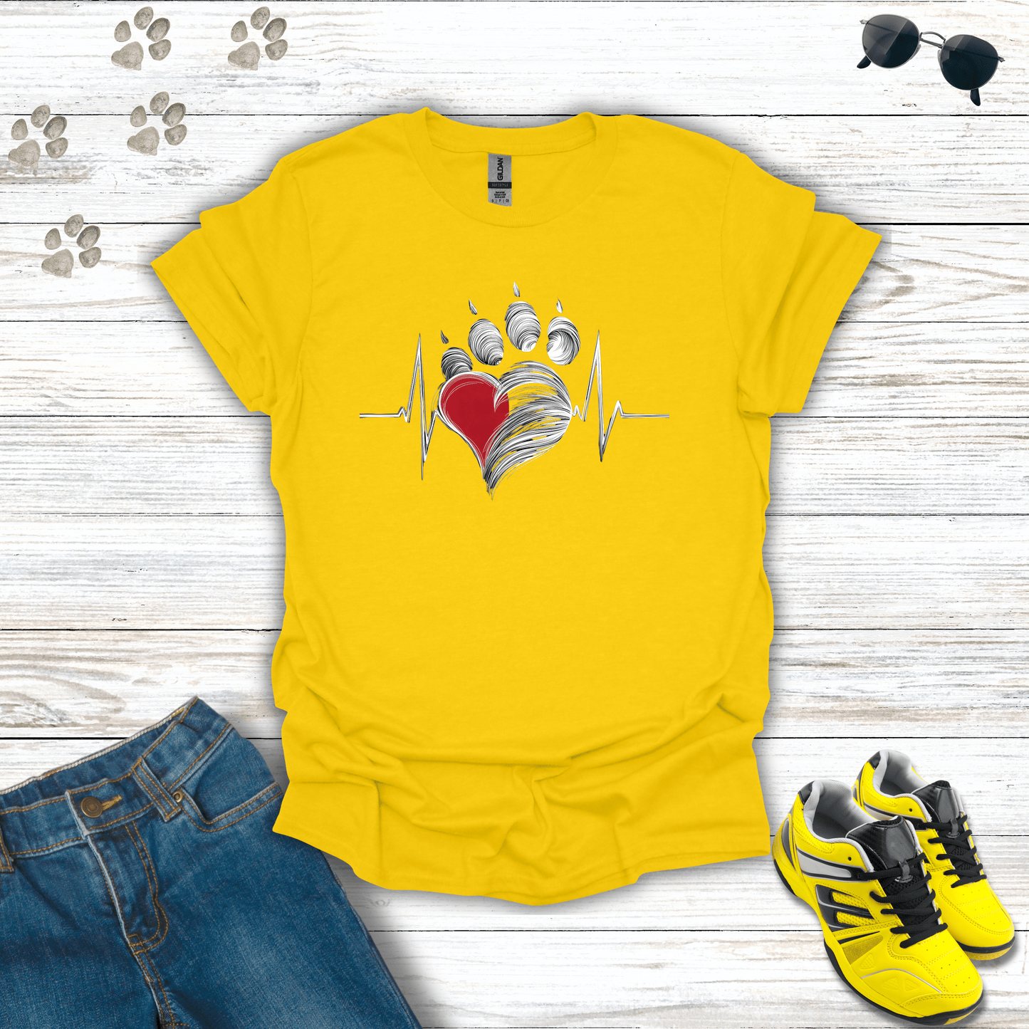 Heart Paw Print Beat T-Shirt Daisy / S unisex graphic t-shirt