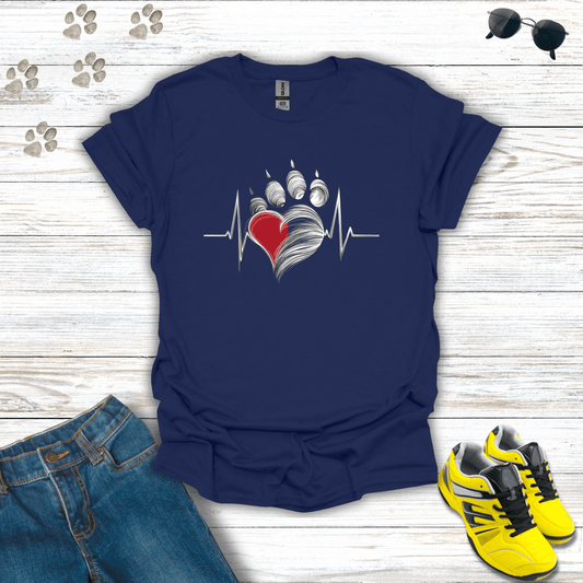 Heart Paw Print Beat T-Shirt Navy / S unisex graphic t-shirt