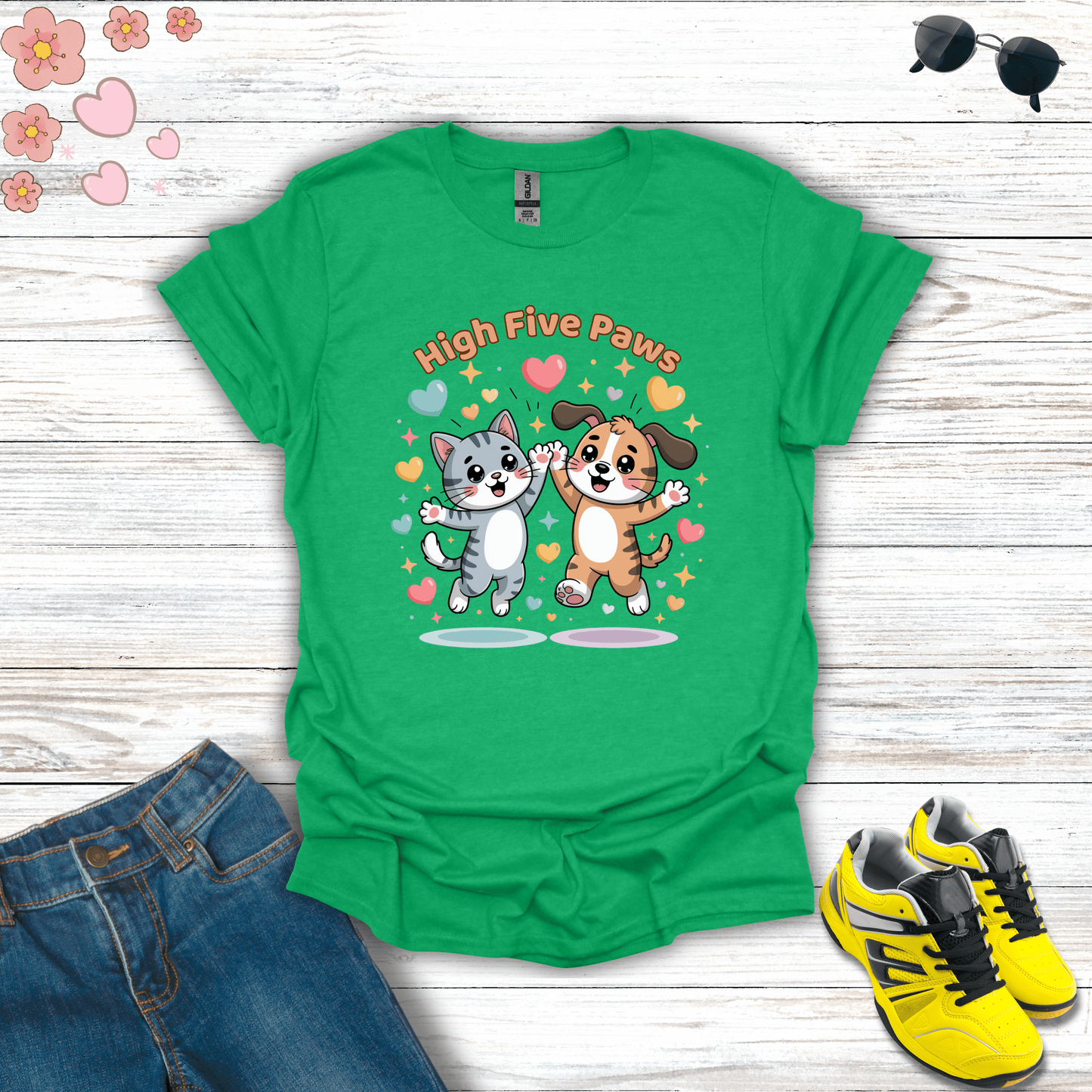 High Five Paws T-Shirt Heather Irish Green / S unisex graphic t-shirt