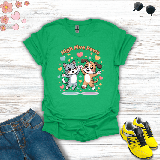 High Five Paws T-Shirt Heather Irish Green / S unisex graphic t-shirt