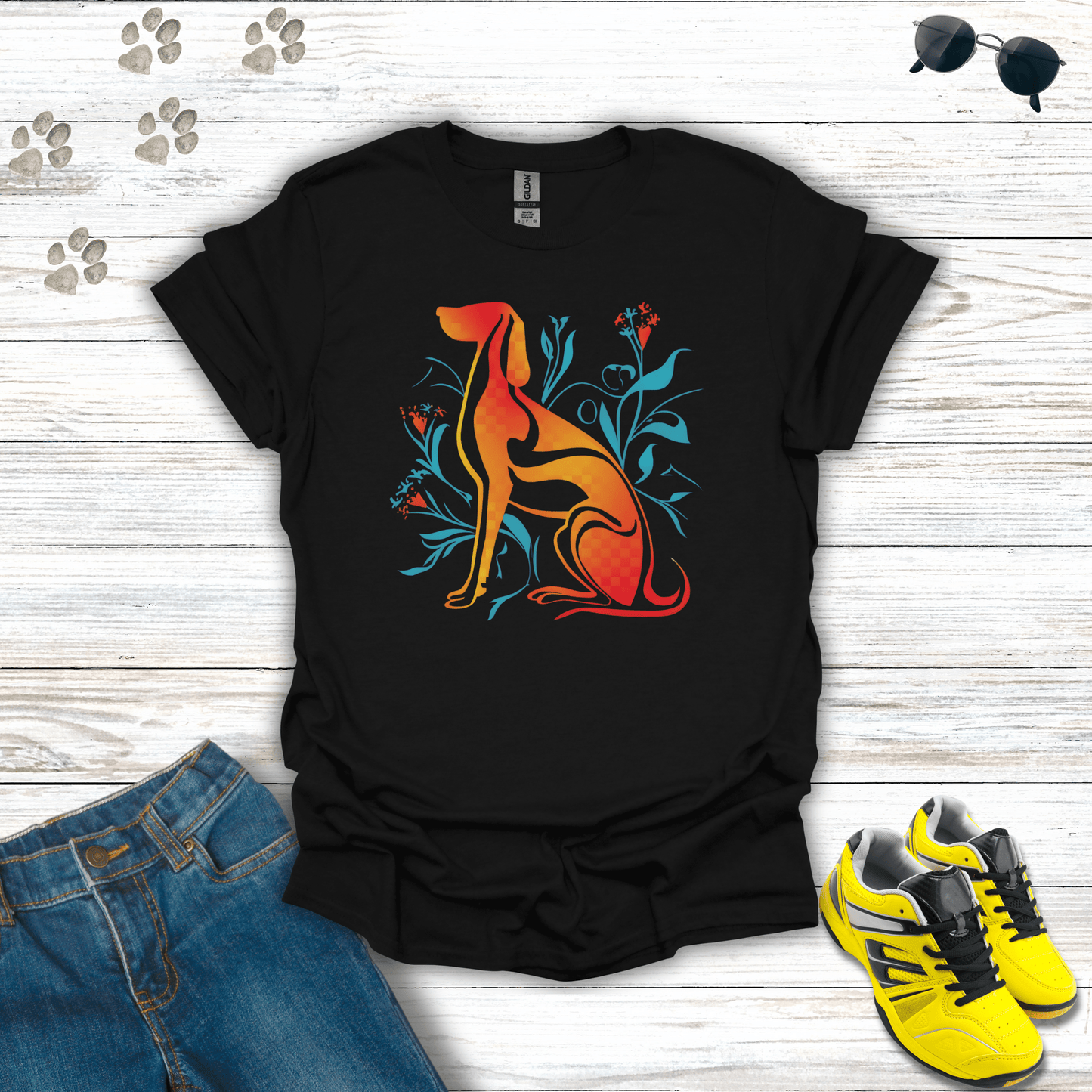 Hound in Technicolor Flora T-Shirt Black / S unisex graphic t-shirt