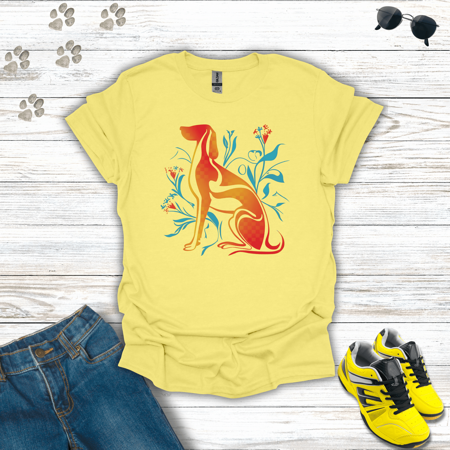 Hound in Technicolor Flora T-Shirt Cornsilk / S unisex graphic t-shirt