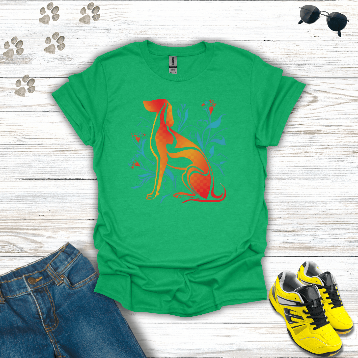 Hound in Technicolor Flora T-Shirt Heather Irish Green / S unisex graphic t-shirt