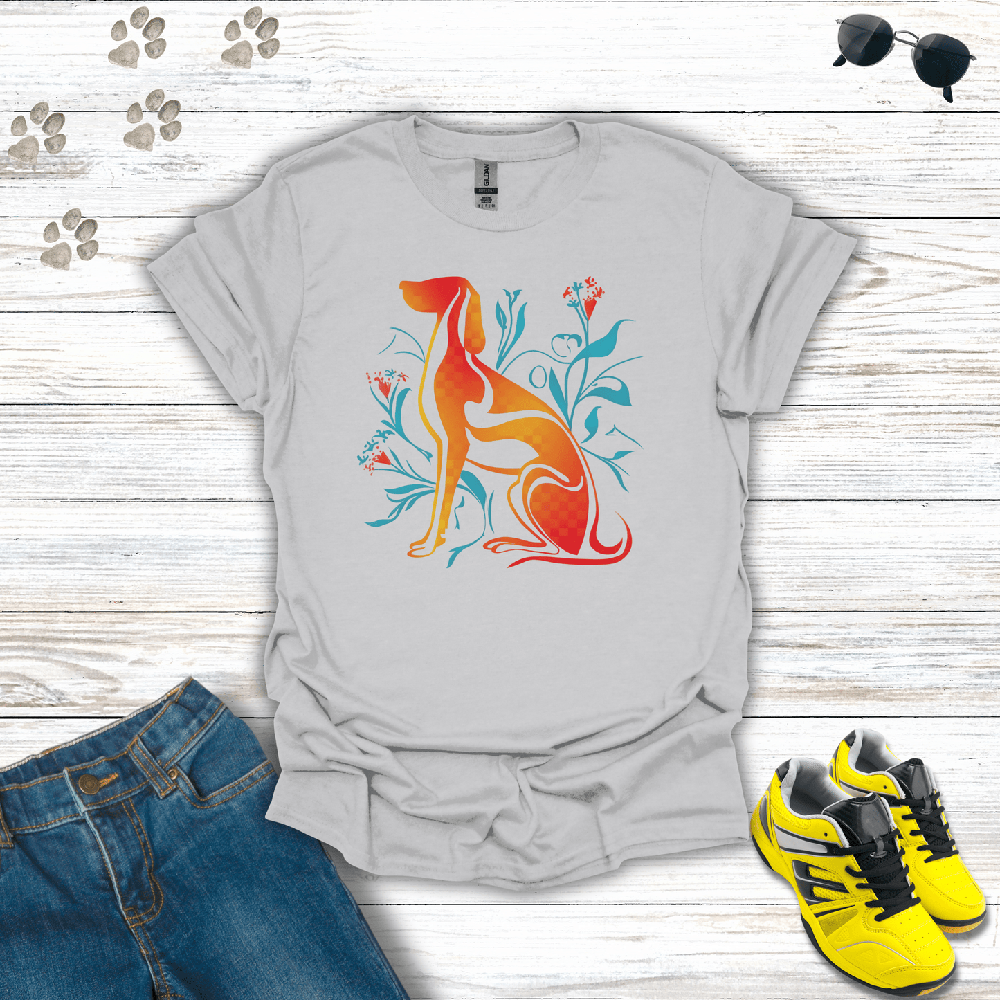 Hound in Technicolor Flora T-Shirt Ice Grey / S unisex graphic t-shirt