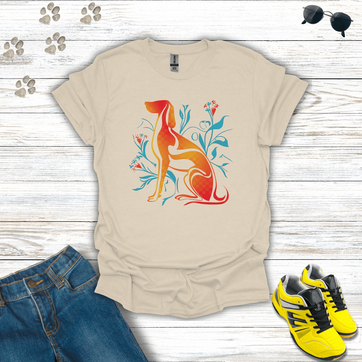Hound in Technicolor Flora T-Shirt Natural / S unisex graphic t-shirt