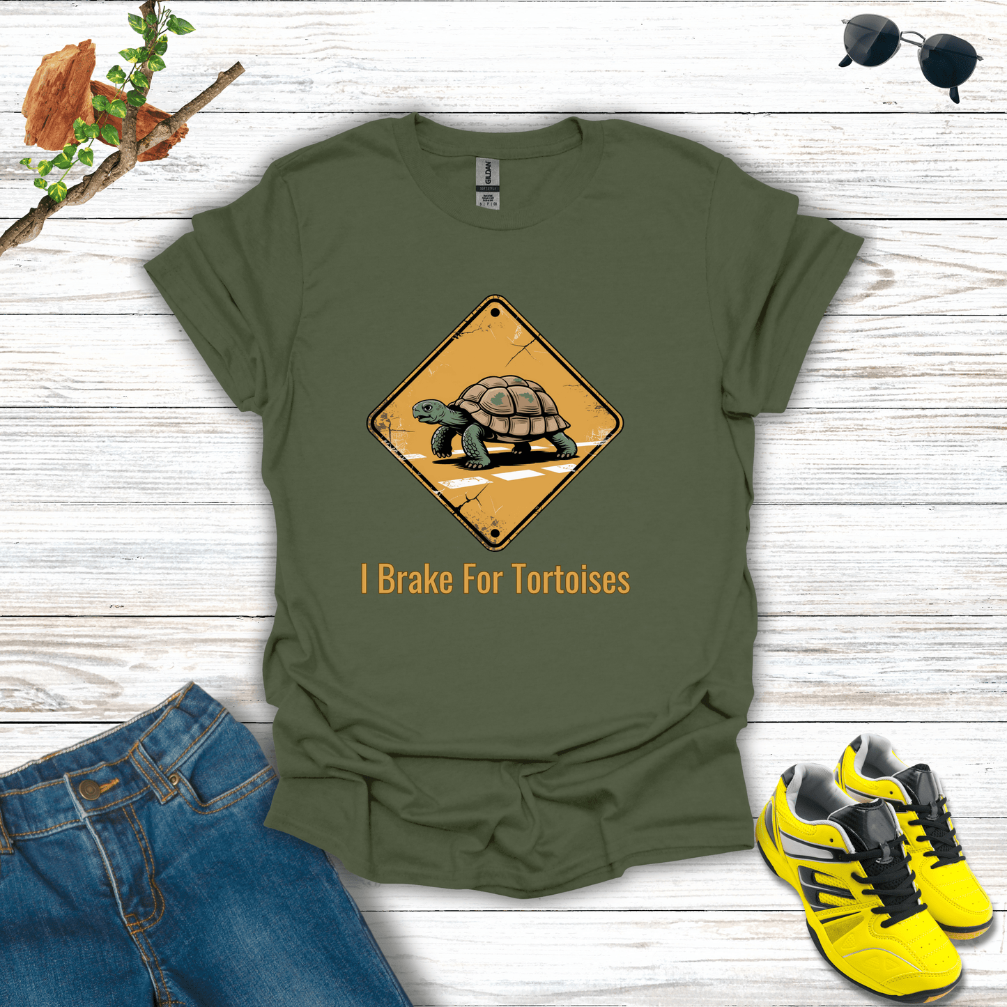 I Brake For Tortoises T-Shirt Military Green / S unisex graphic t-shirt