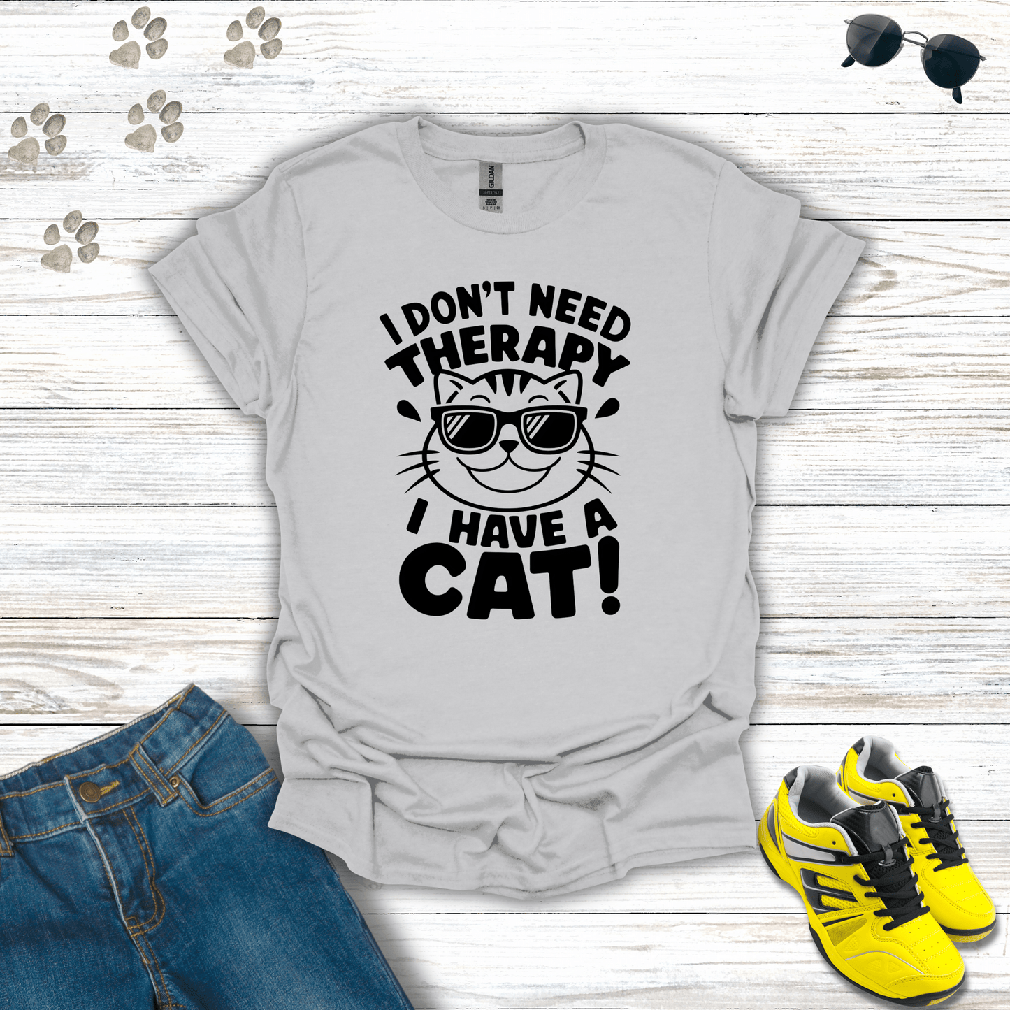I Don't Need Therapy I Have A Cat! T-Shirt Ice Grey / S unisex graphic t-shirt