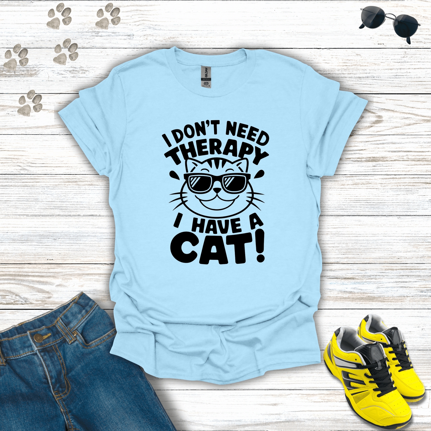 I Don't Need Therapy I Have A Cat! T-Shirt Light Blue / S unisex graphic t-shirt