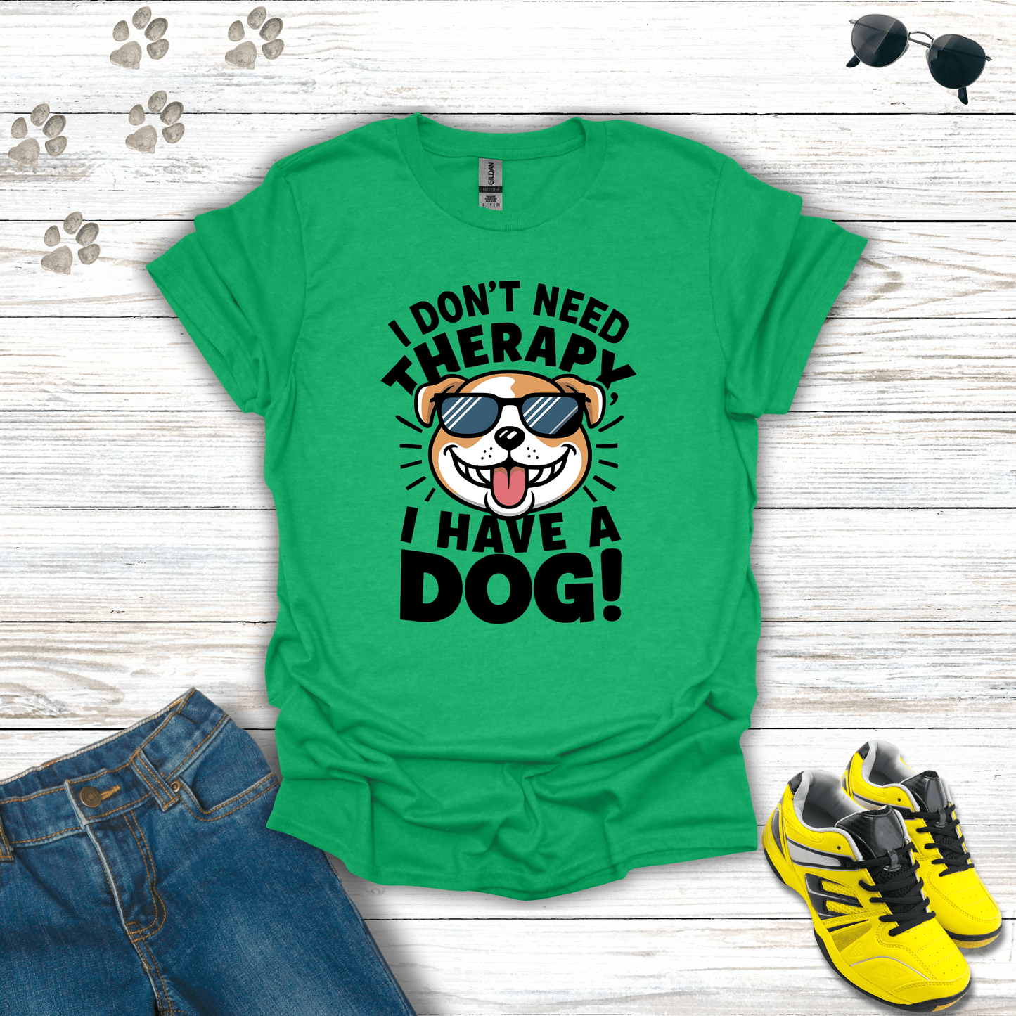 I Don't Need Therapy I Have A Dog T-Shirt Heather Irish Green / S unisex graphic t-shirt