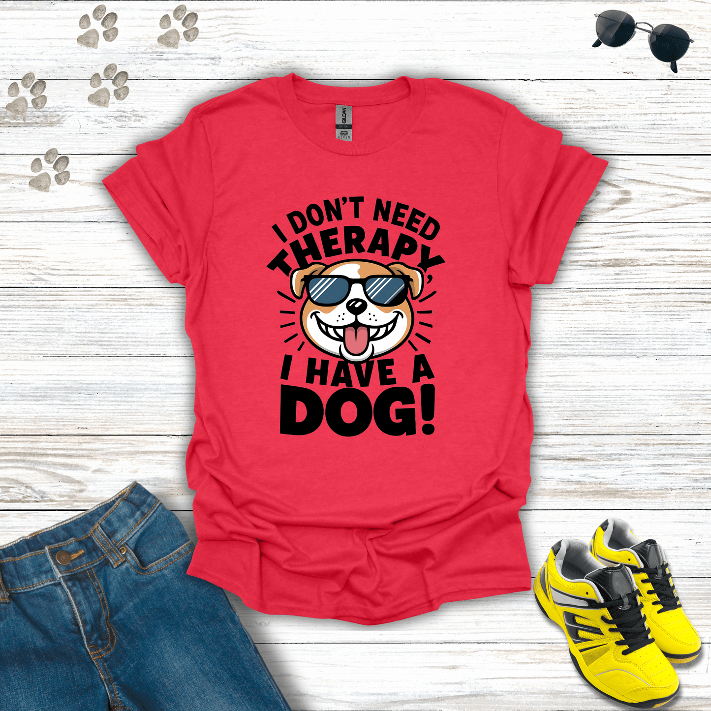 I Don't Need Therapy I Have A Dog T-Shirt Heather Red / S unisex graphic t-shirt