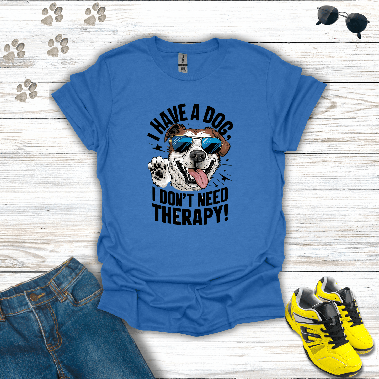 I Have A Dog I Don't Need Therapy T-Shirt Heather Royal / S unisex graphic t-shirt