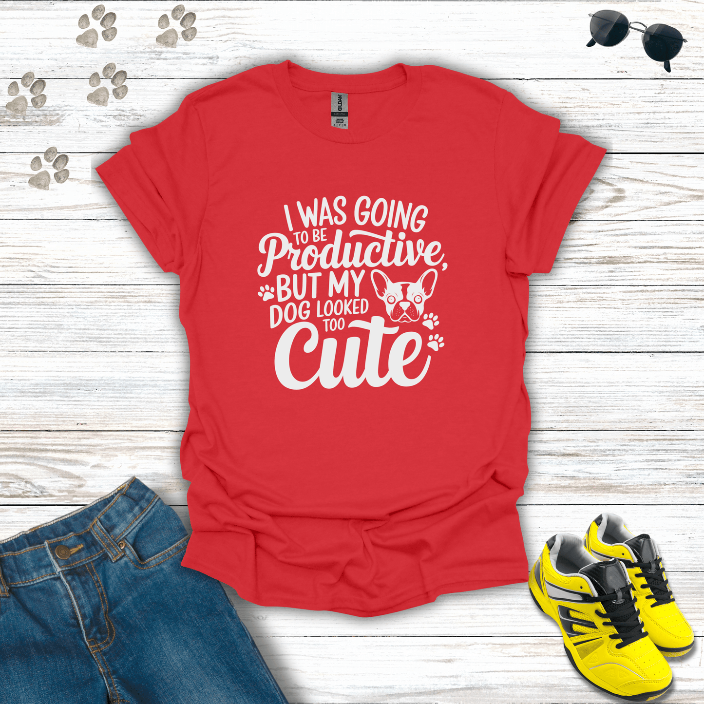 I was going to be productive, but my dog looked too cute T-Shirt Red / S unisex graphic t-shirt