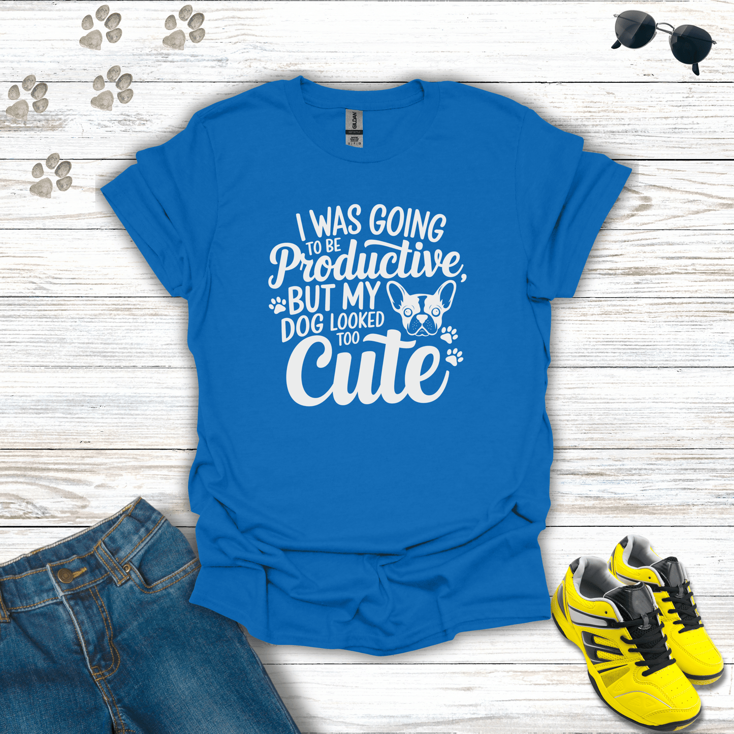 I was going to be productive, but my dog looked too cute T-Shirt Royal / S unisex graphic t-shirt