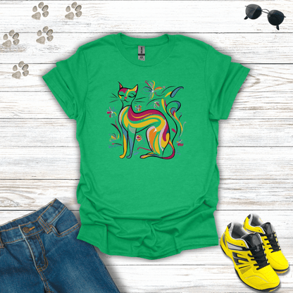 Kaleidoscopic Kitty Art Deco T-Shirt Heather Irish Green / S unisex graphic t-shirt