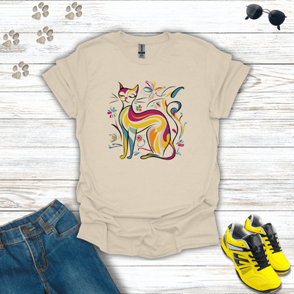 Kaleidoscopic Kitty Art Deco T-Shirt Natural / S unisex graphic t-shirt
