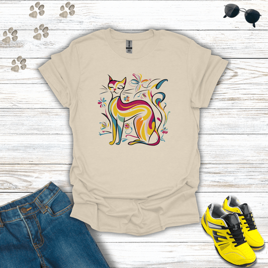 Kaleidoscopic Kitty Art Deco T-Shirt Natural / S unisex graphic t-shirt