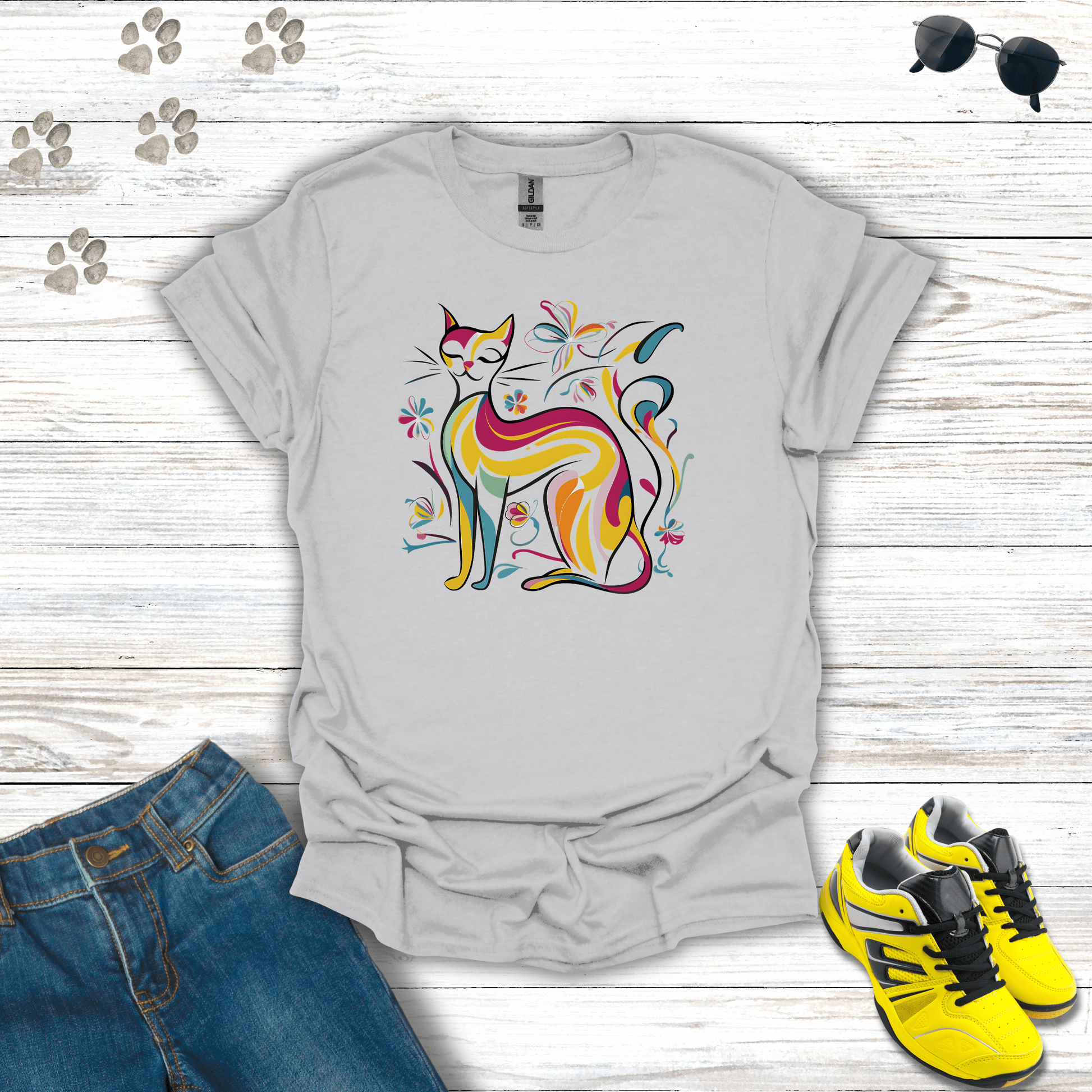 Kaleidoscopic Kitty Art Deco T-Shirt unisex graphic t-shirt