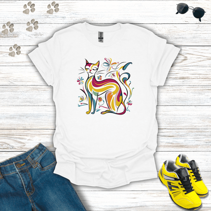 Kaleidoscopic Kitty Art Deco T-Shirt White / S unisex graphic t-shirt