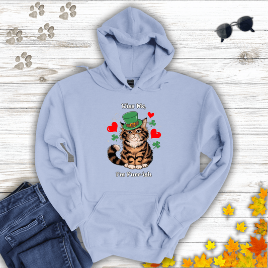 Kiss Me, I'm Purr-ish Hoodie Light Blue / S unisex graphic t-shirt